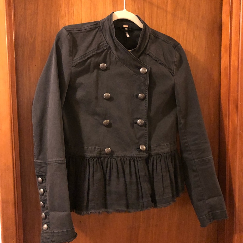 Free People Black Gray Denim Jean Jacket New Small